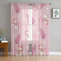 Yiran Furniture Jul Jultomte Snöflingor Rosa Ränder Skira Gardiner Vardagsrumsdekoration Fönstergardiner Kök Tyll Voilegardiner W135 x H115cm x1&Grommet Top white