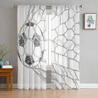 Yiran Furniture Basketbollsilhuett Sport Skira Gardiner Vardagsrumsfönster Tyllgardiner För Sovrum Kök Hemdekoration Voile Draperier W135 x H115cm x1&Grommet Top white