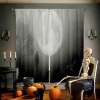 Yiran Furniture Halloween Tecknad Tryckta Gardiner, Skräckspöke, Pumpa, 100% Polyester, Sovrum, Vardagsrum, Festdekoration, 2 st W50xH130(CM)x2PCS&Grommet Top white