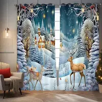 Household supplies MH Ny Lätt Lyx Snöig Nattvy Tryck 3D Julgardin Sovrum Vardagsrum Fönstergardin 2 Delar Skuggning 50Wx60H(CM)x1Piece&Hook