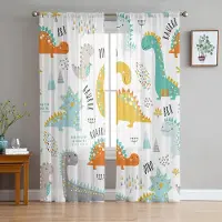Yiran Furniture Djur Grön Dinosaurie Växt Skira Gardiner för Sovrum Vardagsrum Dekoration Fönstergardin Kök Tyll Voile Organza Draperier W135 x H115cm x1&Grommet Top white