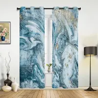 Yiran Furniture 2 paneler Modern Abstrakt Blå Guld Marmor Vardagsrum Sovrum Gardiner Dekor 3D Digitaltryck Vardagsrumsgardin W60H60(CM)x2pcs&Rod Pocket gray