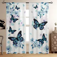 Yiran Furniture Blommiga Fjäril Symmetriskt Tryckta Gardiner, Dekorativa Gardiner, Lämpliga för Sovrum, Vardagsrum, Kök, Studierum, W50xH130(CM)x2PCS&Grommet Top white