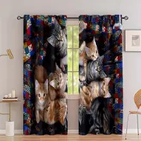 Yiran Furniture 2 paneler Söta Katter Hund Husdjur Digitaltryckt Gardin Vardagsrumsgardiner Öljetter Toppgardiner För Vardagsrum Kontor Heminredning 2x50W100H(CM)&hook black
