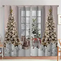 Yiran Furniture Samtida Jul Tecknad Snögubbe Gardiner - 2-delars Set Festligt Digitaltryck, Maskintvättbara, Juldekor Vardagsrum W65X60H(cm)X2Pcs&Grommet Top gray