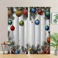 Yiran Furniture 2 st Festliga Julgardiner Retrostil med Färgglada Ljus Snöflingor & Jultomtedesigner Maskintvättbara för Vardagsrum 100W130H(CM)40x51in&Grommet Top black
