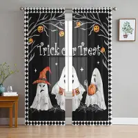 Yiran Furniture Gammal tidningsfestival Halloween Tyll Fönstergardiner Vardagsrum Organza Sheer Voile Gardin Sovrum Kök Heminredning Drapering W135 x H115cm x1 gray