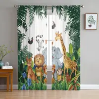 Yiran Furniture Tropiska löv Papegoja Blommor Skira gardiner för vardagsrumsdekoration Fönstergardiner Kök Tyll Voile Organza Gardiner W135 x H115cm x1&Grommet Top black