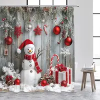 Household supplies MH Jul Duschdraperier Söt Snögubbe Julgran Gåva Fönster Vinterlandskap Nyår Hem Vägghängning Badrumsdekor Med Krokar 90x180cm-35x70in gray