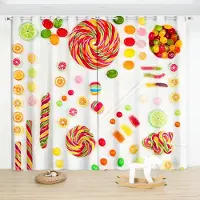 Yiran Furniture 2 ST Tecknad Efterrätt Lollipop Gardin Rosa Godisgardin för Barn Sovrum Vardagsrum Kök Persienner Fönstergardin cortinas 2x60Wx50H(CM)&Grommet Top red