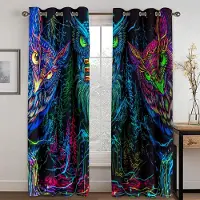 Yiran Furniture Gratis Frakt Lyxig 3D Digital Konst Psykedelisk Uggla Bohemisk Tunn Skuggning Fönstergardiner för Vardagsrum Sovrum 2 Delar Krok 100W130H(CM)40x51in&Grommet Top blue
