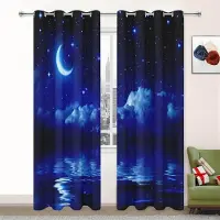 Yiran Furniture Natt Måne Stjärnklar Himmel Serie Solskyddsgardiner Vardagsrum Sovrum Heminredning Digitaltryck Tunna Gardiner W50 X H130(CM)X2&Grommet Top blue