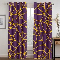 Yiran Furniture Abstrakt Geometrisk Svart Guld Cool Billig Pojkgardin för Vardagsrum 2 stycken Barnrum BarnfönsterBadrumsinredning Krokar W50 X H130(CM)X2&Grommet Top yellow