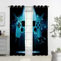 Yiran Furniture Barns Tecknade Spel Gardiner, Elektronisk Kontroll Gardiner, 2 Paneler, Pojkar, Flickors Rum, Sovrum, Studierum, Fönsterdekoration W50X130H(CM)X2PCS&Rod pocket blue