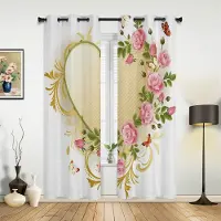 Yiran Furniture Rosa Flicka Blomma Fjäril Fönstergardiner Hemdekoration Vardagsrumsgardiner Barnrum Draperier Gardin För Kök Sovrum W60H60(CM)x2pcs&Grommet Top beige