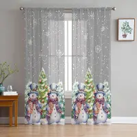 Yiran Furniture Jul Snöflinga Rosa Garn Gardin Fönster Tyllgardiner För Vardagsrum Kök Skira Fönsterbehandlingar Voilegardiner W135 x H115cm x1&Grommet Top gray