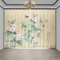 Yiran Furniture Ny Kinesisk Gardin Blomma Fågel Vardagsrum Blomma Fjäril Landskap Tuschmålning Fönsterskärm Gardin Kinesisk Gardin 2st 100W130H(CM)40x51in&Grommet Top beige