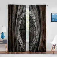 Yiran Furniture Bondgårdsstil Västbrun Primitivt Trä Tyllgardiner för Vardagsrum Chiffong Skira Voile Kök Sovrum Fönstergardin W65X60H(cm)X2Pcs&Grommet Top gray