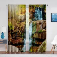 Yiran Furniture 2 paneler Vattenfall med naturlandskapstema Gröna skog flodgardiner för vardagsrum sovrum gardiner persienner fönsterdraperi 100W130H(CM)40x51in&Grommet Top gray