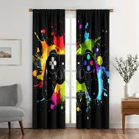 Household supplies MH 2 st ps5 Spelgardiner Stångficka Pojke Flicka Videospelskontroll Spelrum Fönsterdekor Färgglada Coola Spelkontrollsgardiner. 150x166cm white