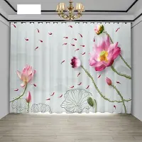Yiran Furniture Ny Kinesisk Enkel Retro Gardin Zen Folk Forntida Stil Vardagsrum Veranda Arbetsrum Sovrum Berömd Lotus Halvmörkläggningsgardin 2 st 100W130H(CM)40x51in&Grommet Top white