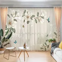 Yiran Furniture Nordisk Ins Stil Fräscha Gröna Växter Blomma Solrosor Vardagsrum Balkong Sovrum Fönster Gardiner Voilegardin Hake Öljetter Topp 2x50W100H(CM)&hook white