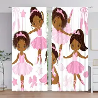 Yiran Furniture 2 st Ny Modern Flicka Regnbåge Enhörning 3D Digitaltryckt Gardinstångsficka Gardiner För Prinsess Sovrum Kontor Heminredning 2x50W100H(CM)&hook brown