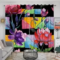 Yiran Furniture 2 st Sömlös Kant Med Färgglada Blomstermönster Akvarell Fallande Löv Tryck Gardiner För Vardagsrum Sovrum För Heminredning 2x50W100H(CM)&hook blue