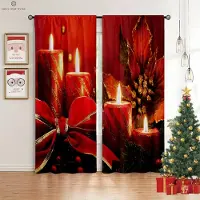 Yiran Furniture Retro Röd Jultomte Snögubbe Tecknad Tryck Gardiner Lämpliga För Matsal Sovrum Nyårsdekoration Gardiner 2 Delar W50xH130(CM)x2PCS&Grommet Top red