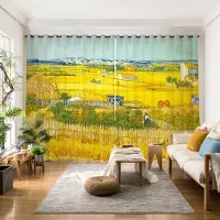 Yiran Furniture 2 st Van Gogh Stjärnklar natt Oljemålningstryck Gardiner Stångficka Gardin För Vardagsrum Sovrum Kontor Kök Arbetsrum Heminredning 2x50W100H(CM)&rod pocket yellow