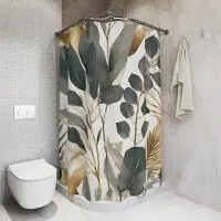 Home&kitchen Accessories Boho Eukalyptus Duschdraperi - Vit, Grå & Dämpad Guld Palmbladsdesign, Tropisk Växt Badrumsdraperi W90xH180cm gray