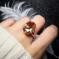 YIRAN Jewelry Tredimensionell design inlagd överdimensionerad oval citrinring överdriven lyx palatsstil dammärke smycken resizable brown