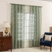 Comfort Living Fransk Vintage Rosspets Genomskinliga Gardiner Stångficka Vågig Kant Blommig Voile Gardiner för Vardagsrum Sovrum Fönsterdekoration W 140* H100cm 1pcs