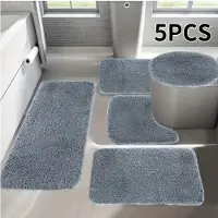 YC Direct Supermjukt 5-delars badrumsmattsats - Absorberande mikrofiber, Halkfri, Inkluderar U-formad konturmatta och områdesmatta - Perfekt heminredning, Handtvättbar A SET gray