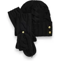 Ralph Lauren för kvinnor. 454P23538002 Set med mössa och tumvantar i svart flätstickning (OSFA), Casual, Ull
