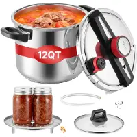 Vevor Tryckkokare, 11,3L Tryckkokare i rostfritt stål, Tryckkokare med ångställ, Härdat glaslock, Tre tryckinställningar för kött, bönor, ris, soppa, såser, Tillagning upp till 100 kPa