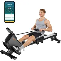 Vevor Magnetisk Roddmaskin, 16-nivåers Tyst Motstånd Justerbar, Hopfällbar Roddmaskin för Hemmabruk, 158 kg Viktkapacitet, Roddmaskiner med Slät Remskiva Design, Bluetooth APP Kompatibel &amp; LCD-skä