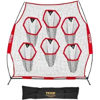 Vevor 2438.4x2438.4mm Fotbollsträningskastnät, Träningskastnät med 6 målfickor, Knutlöst nät inkluderar remmar och bärbar bärväska, Förbättrar QB-kastnoggrannhet, Röd