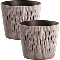 Wellhome Sandfärgad Rund Plastkruka 22.5x19.2 Cm 2 Enheter