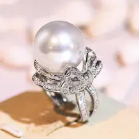 YIRAN Jewelry Huitan Vacker Rosett Fingerring Dam Graciös Simulerad Pärla Tillbehör För Bröllopsfest Ljusa CZ Smycken För Förlovning 10 gray