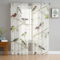 Yiran Furniture Växtgren Gröna blad Tyll Skira gardiner för vardagsrumsdekoration Fönstergardin för sovrum Voile Organza Draperier W135 x H215cm x1&Grommet Top
