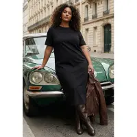 Trendyol Dam Svart Enfärgad Midi Kort Casual Rak Plus size Klänning