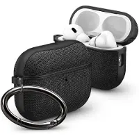 Spigen för AirPods Pro 3 Fodral, Urban Fit Kompatibel med AirPods Pro 3:e Gen (2025), Premium Tygöverdrag med Karbinhake - Matt Svart