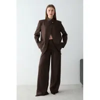 Trendyol TRENDYOLMİLLA Dam Brun Randig Lång Oversize Kavajer