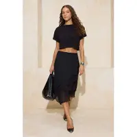 Trendyol TRENDYOLMİLLA Dam Svart Blommig Midi Asymmetrisk A-linje Kjolar