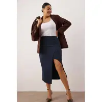 Trendyol Dam Mörkblå Enfärgad Midi Penn kjol Plus size Kjolar