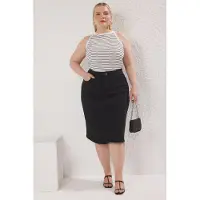 Trendyol Dam Svart Enfärgad Kort / Mini Penn kjol Penn kjol Plus size Kjolar