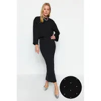 Trendyol TRENDYOLMİLLA Dam Svart Enfärgad Maxi Midja Elastisk Penn kjol Kjolar
