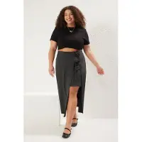 Trendyol Dam Grå Enfärgad Midi A-linje Plus size Kjolar