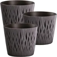 Wellhome Sandfärgad Rund Plastkruka 18.9x16.5 Cm 3 Enheter